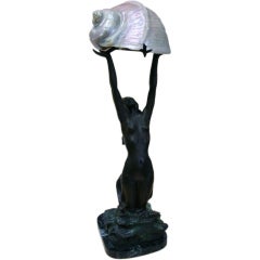 French Art Deco Bronze Mermaid Lamp
