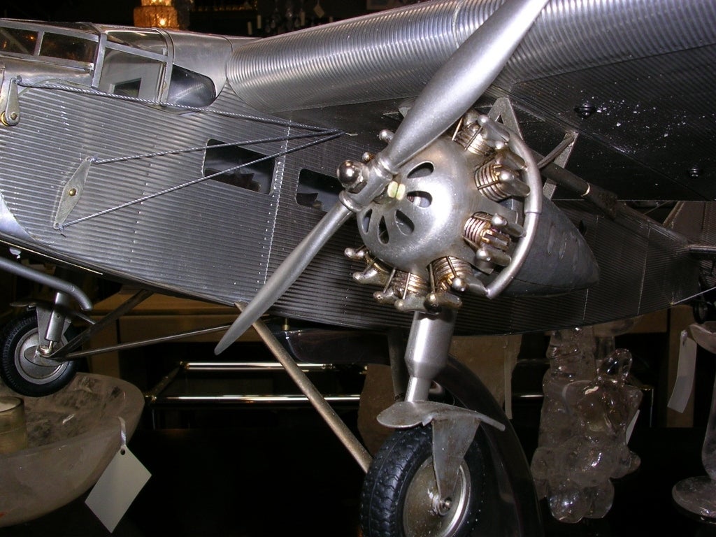 Contemporary Aluminum Model of a Ford Trimotor Airplane on Stand