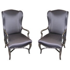 Pair of Gilded Faux Bamboo Armchairs