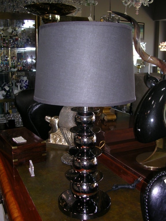American Pair of Vintage Smoky Chrome Ball Lamps
