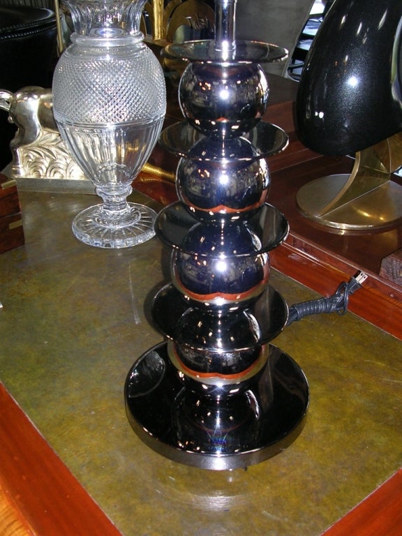 Pair of Vintage Smoky Chrome Ball Lamps In Good Condition In Los Angeles, CA