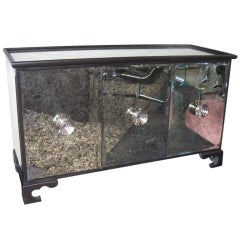 Mid Century Antiqued Mirror Credenza / Buffet