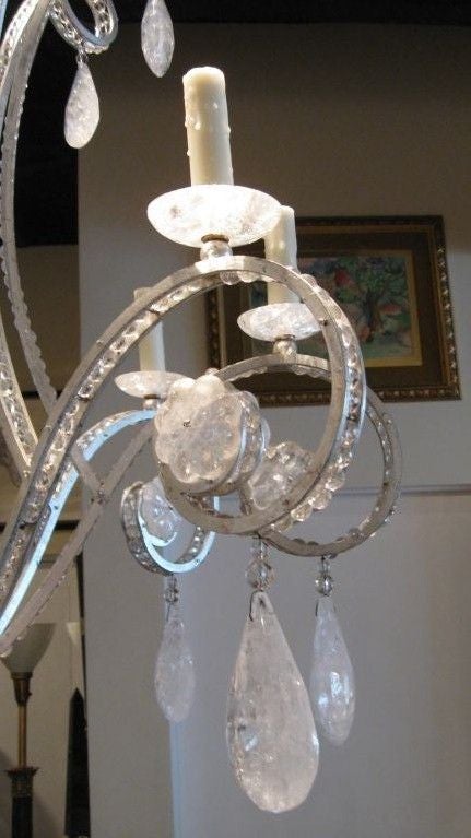 Silverleaf Iron and Rock Crystal Chandelier In Excellent Condition In Los Angeles, CA