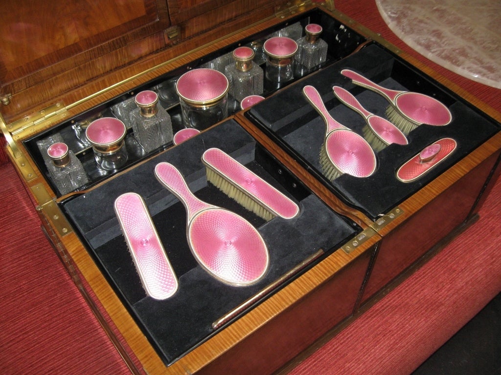 Very Large English Early 20th Century GuillocheToiletry Set