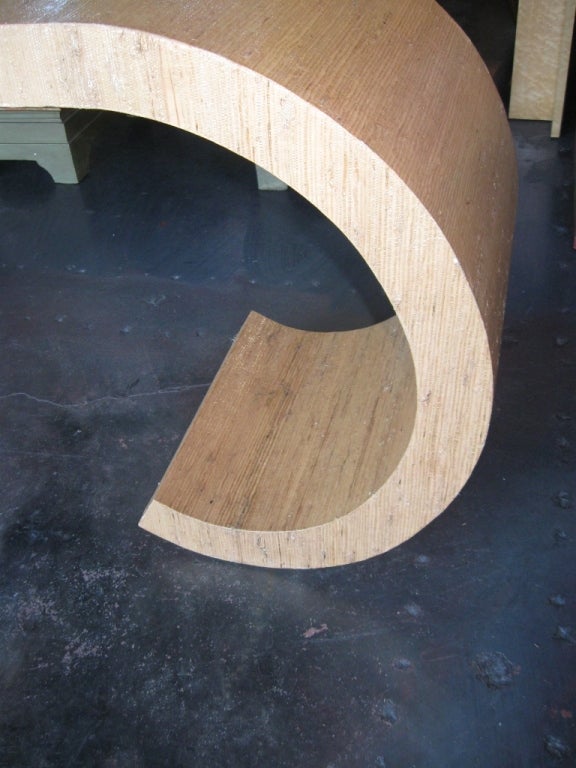 Grasscloth Waterfall Console in the Manner of Karl Springer