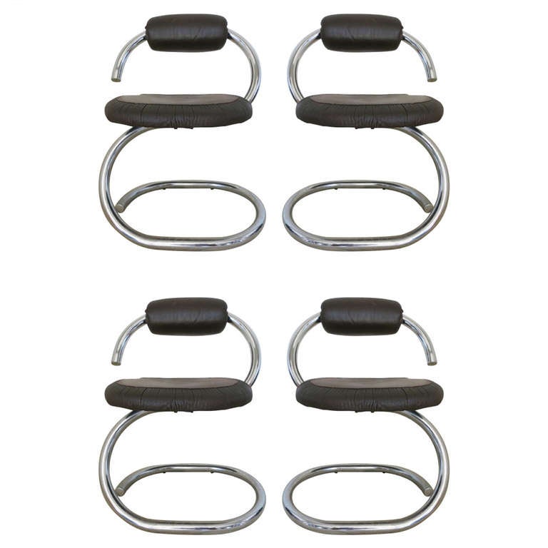 Sleek Set of Four Italian Chairs