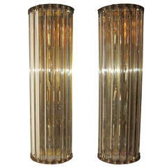 Vintage Exuberant Pair of Crystal Bar Wall Sconces