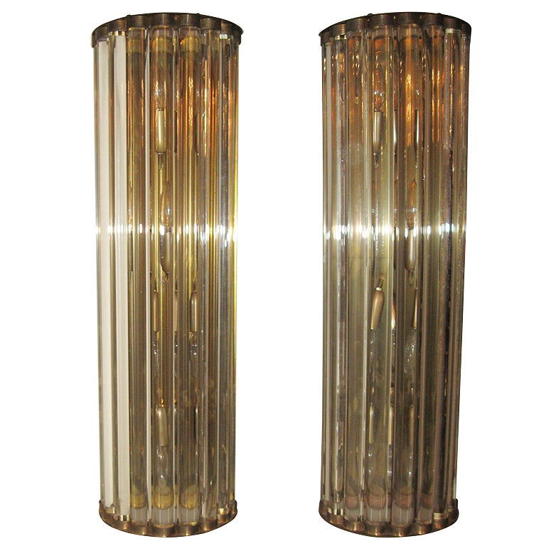 Exuberant Pair of Crystal Bar Wall Sconces