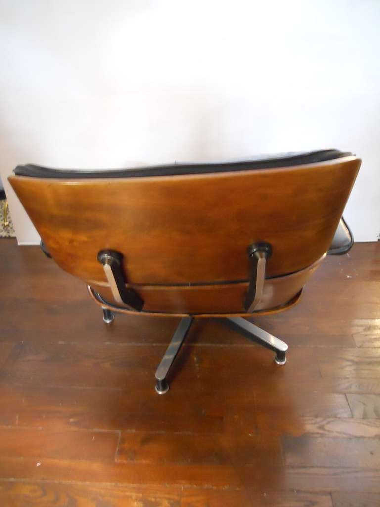Enticing Eames by Herman Miller Chair and Ottoman Set
Both have been recently reconditioned and feature dark, rich rosewood shells and black leather cushions that are down-filled. The down filling gives the chair not only great comfort, but also