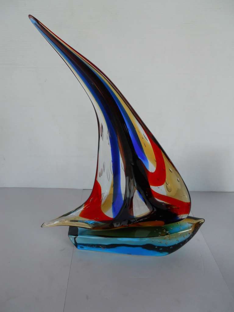 Spectacular Murano Glass Sailboat In Excellent Condition In Los Angeles, CA