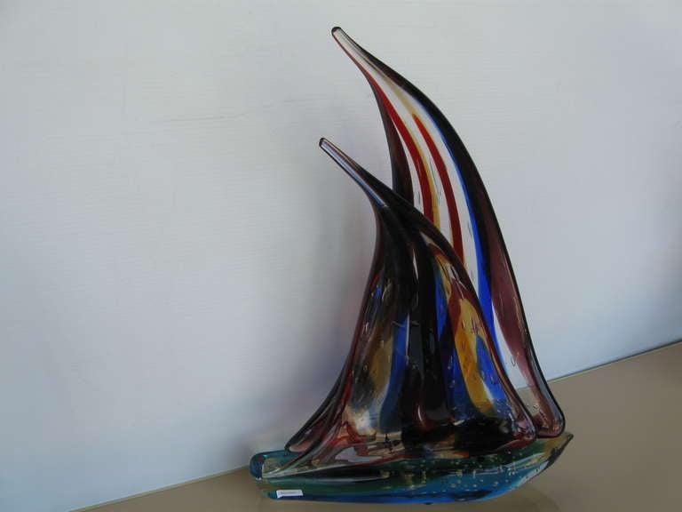 Fabulous Murano Double Sailboat. Hand blown by Maestro Camezzo.