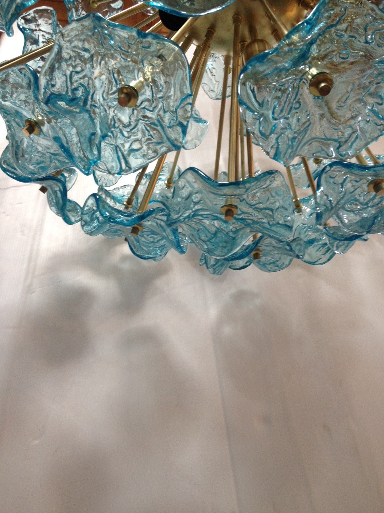 Mid-20th Century Beautiful Italian Murano Glass Aquamarine Flowers Chandelier