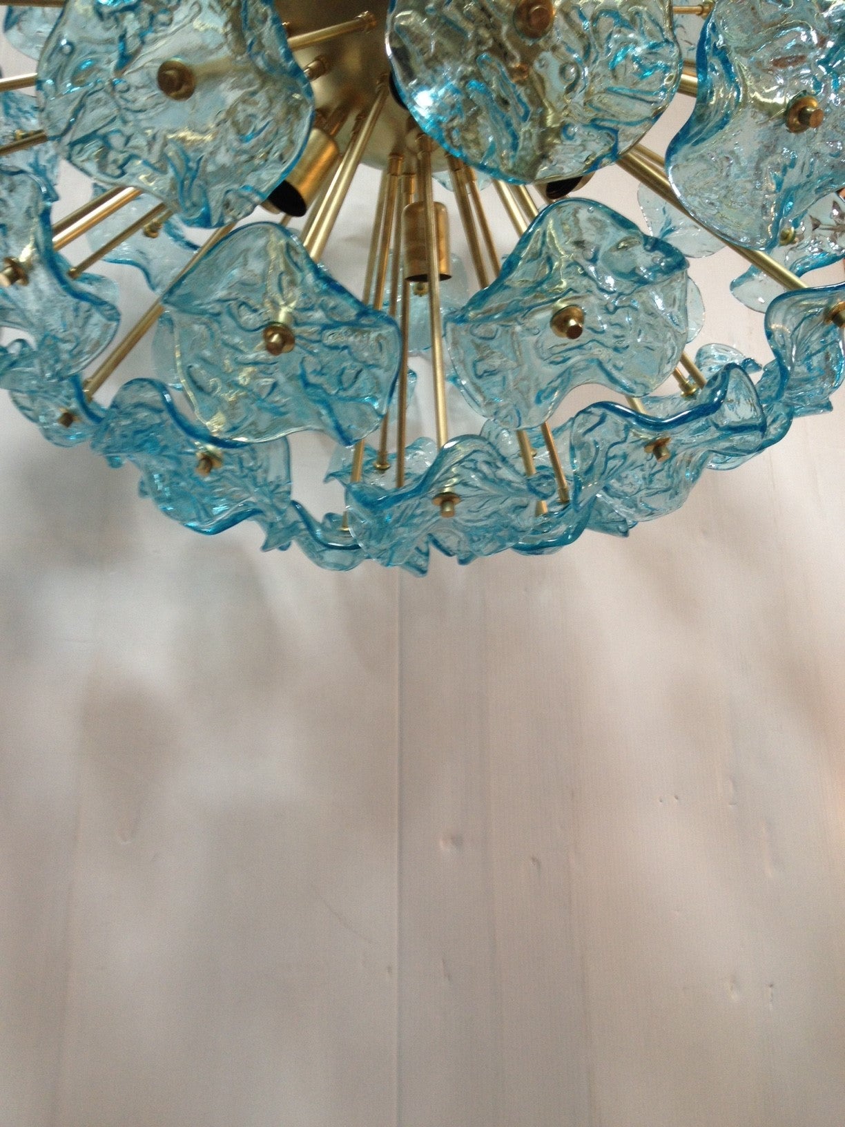 Beautiful Italian Murano Glass Aquamarine Flowers Chandelier 1