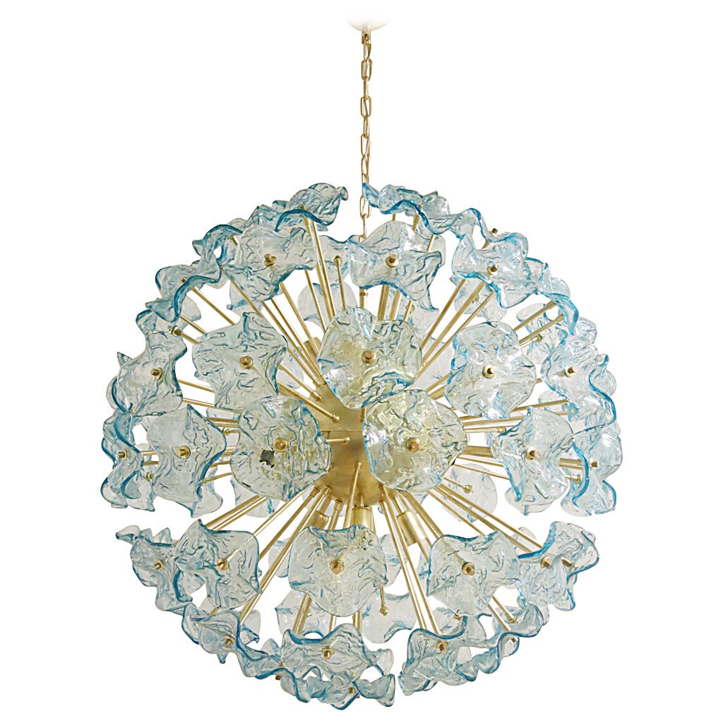 Beautiful Italian Murano Glass Aquamarine Flowers Chandelier