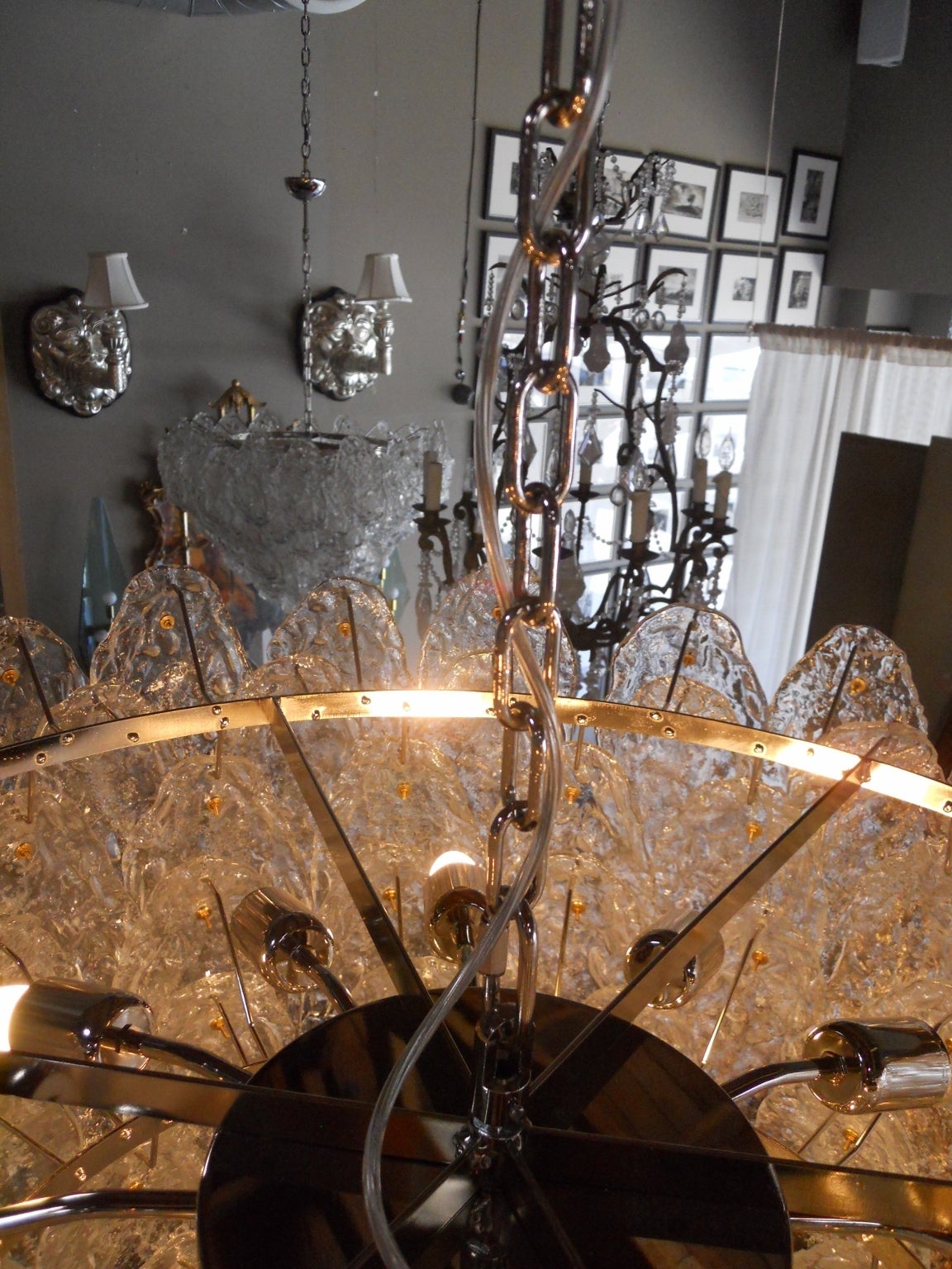 Massive Mazzega Clear Leaf Cake Chandelier In Good Condition In Los Angeles, CA