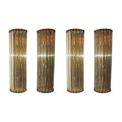 Vintage Impressive Set of Four Crystal Bar Wall Sconces