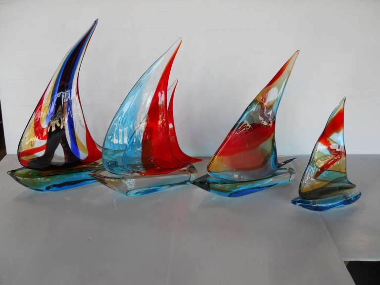 Amazing Set of 4 Murano Sailboats:
#1. 4
