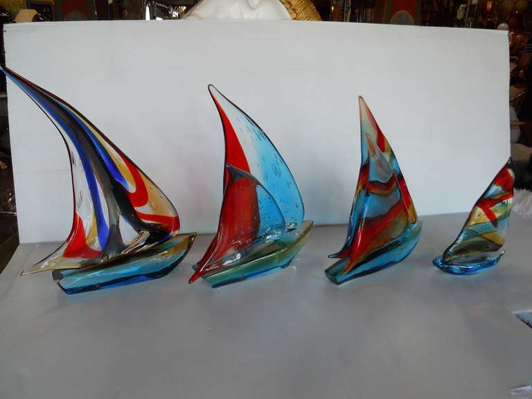 Italian Amazing Set of 4 Murano Sailboats