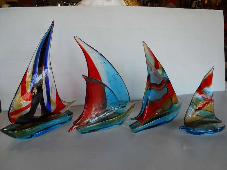 Murano Glass Amazing Set of 4 Murano Sailboats