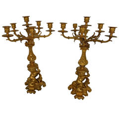 Pair of Early 20th Century Italian Gilded Bronze Candelabras