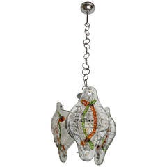Italian Murano Clear, Green and Amber Glass Chandelier