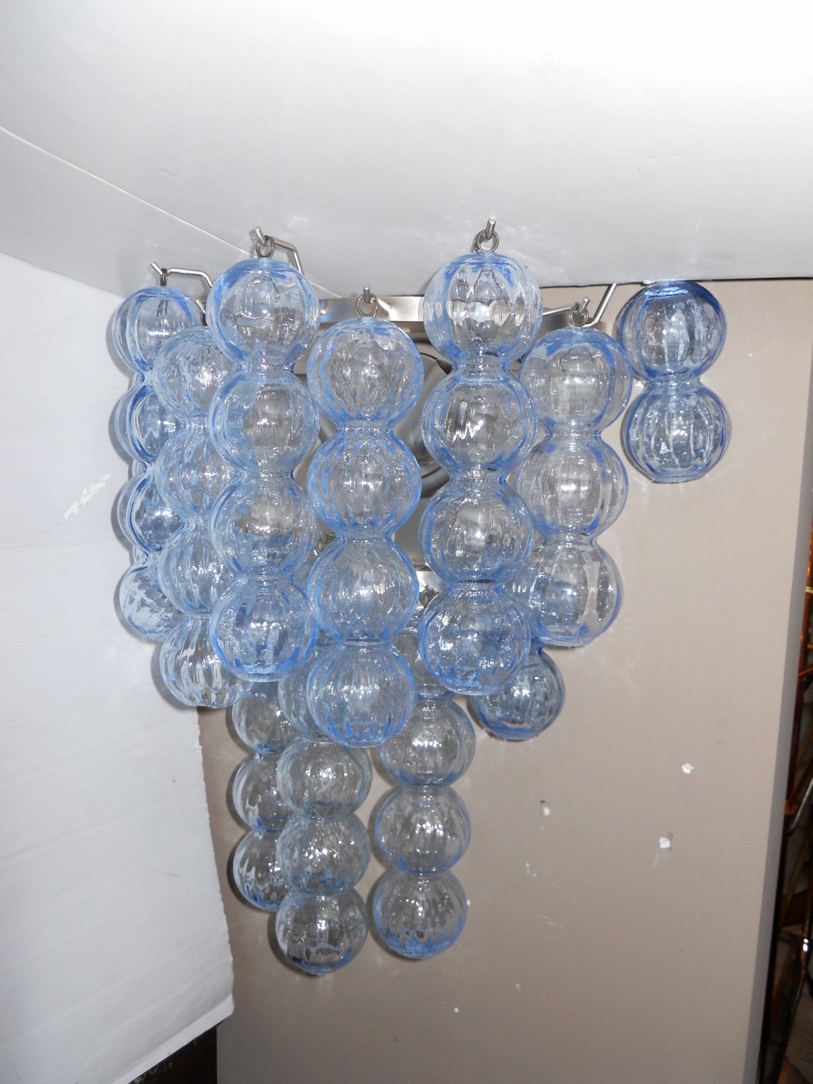 Mid-Century Modern Pair of Large Blue Murano Glass Ball Sconces