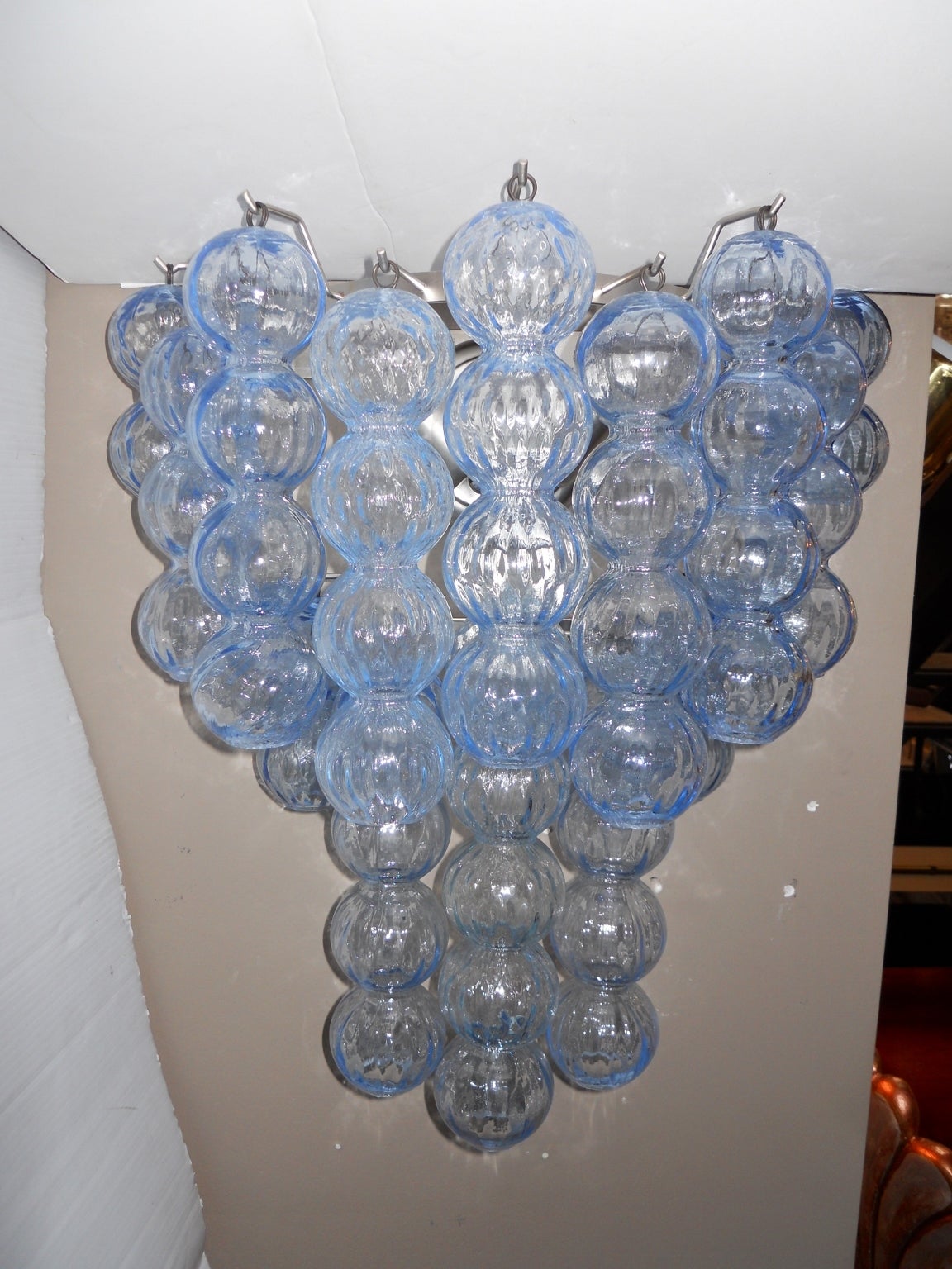 Italian Pair of Large Blue Murano Glass Ball Sconces