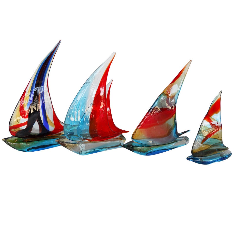 Amazing Set of 4 Murano Sailboats