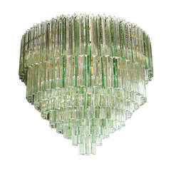 Impressive Green Stripe and Clear Crystal Chandelier in the Style of Venini