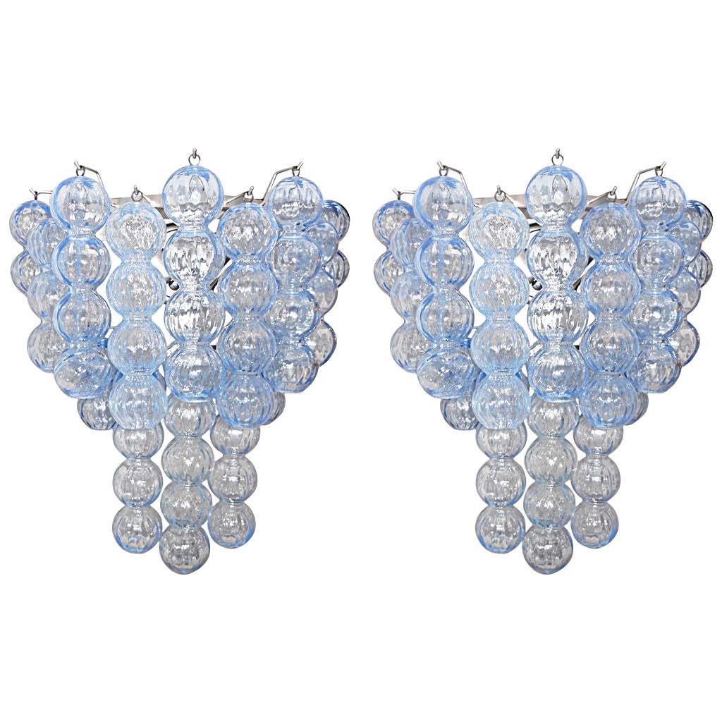 Pair of Large Blue Murano Glass Ball Sconces