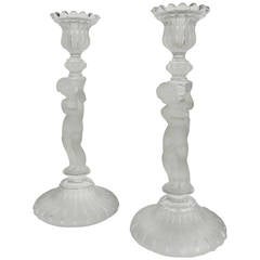 Vintage Pair of Mid-Century Baccarat Crystal Candleholders