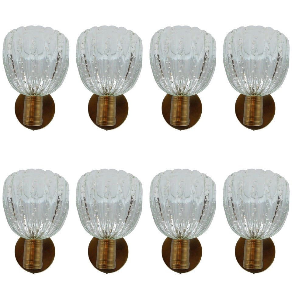 Stunning Set of Eight Barovier & Toso Pulegoso Wall Sconces