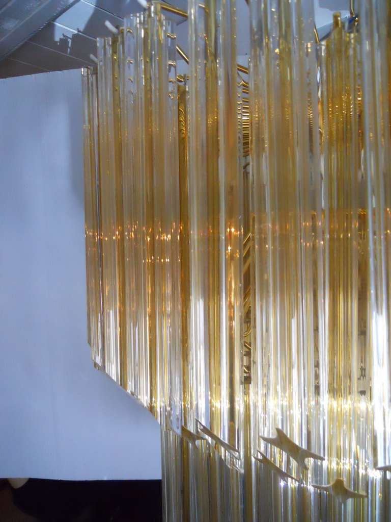 Magnificent Venini gold stripe crystal drum chandelier.