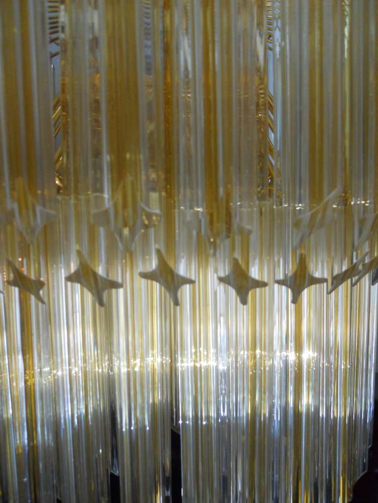 Italian Magnificent Venini Gold Stripe Crystal Drum Chandelier
