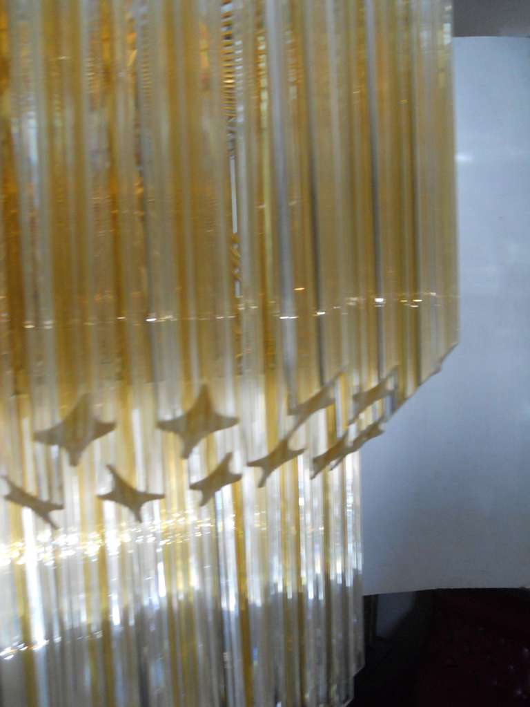 Magnificent Venini Gold Stripe Crystal Drum Chandelier In Excellent Condition In Los Angeles, CA