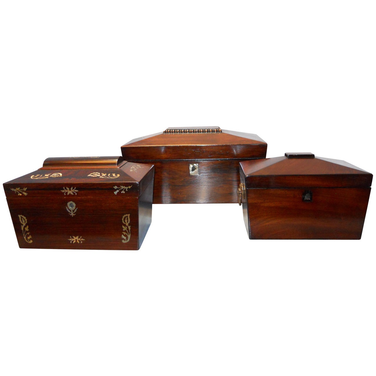Set of Three 19th Century English Boxes or Tea Caddys