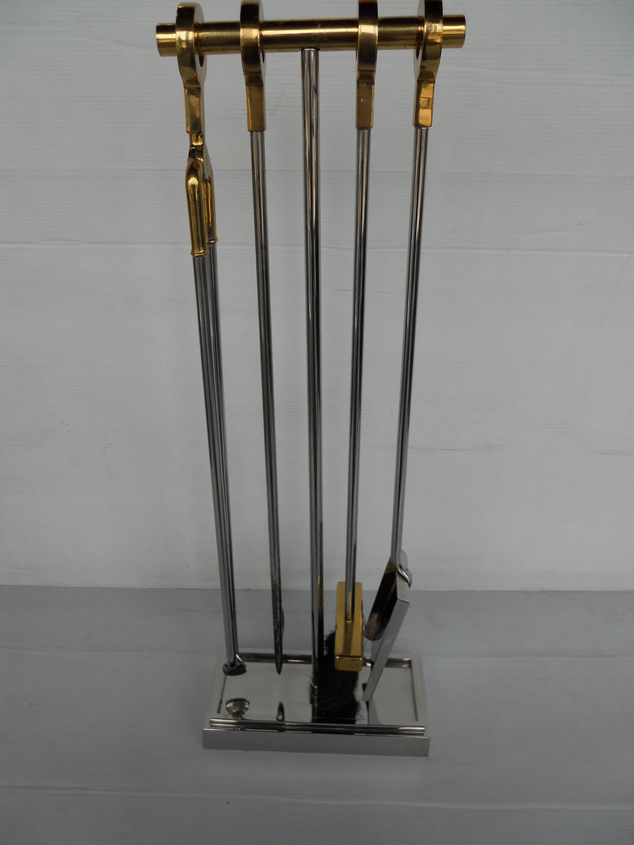 Bronze and Polished Nickel Fireplace Four Piece Tool Set 3