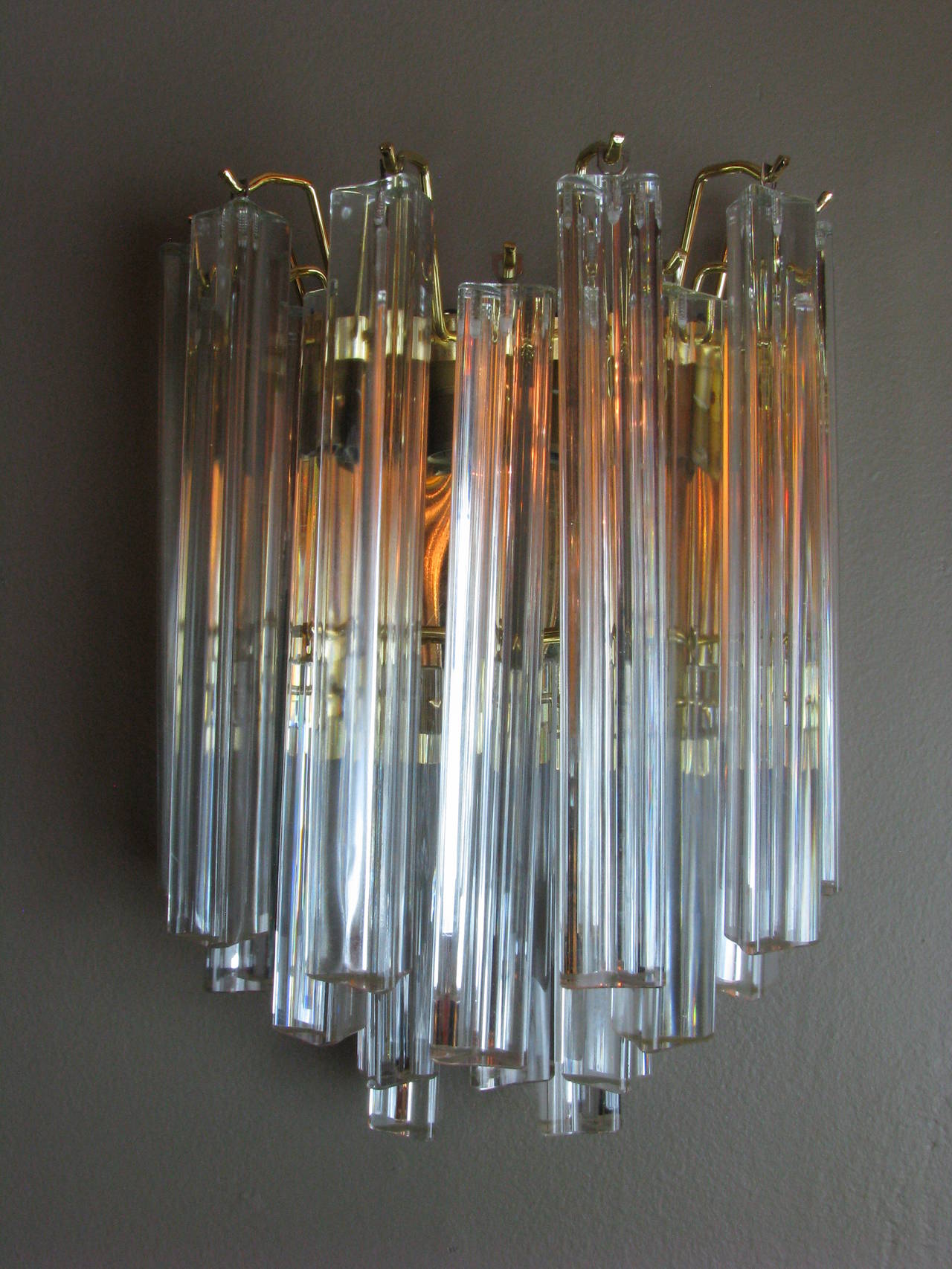 Luxe Set of 8 Venini Sconces
2 candela type bulbs/each sconce
Purchased North of Milano, Italy from President's hotel in Brescia area. The hotel originally opened in 1960 and closed in fall of 2013.