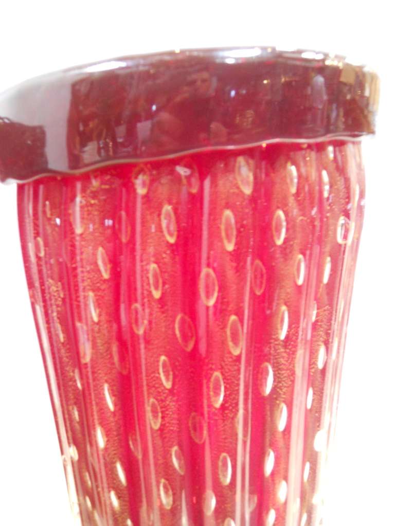 Fabulous Pair of Red and Gold Signed Murano Vases at 1stdibs