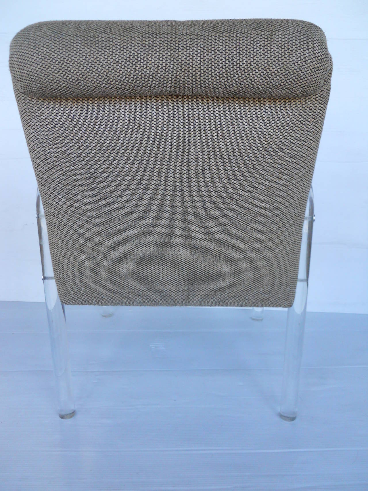 Fabric Set of Four Lucite Dining Chairs by Lion in Frost For Sale