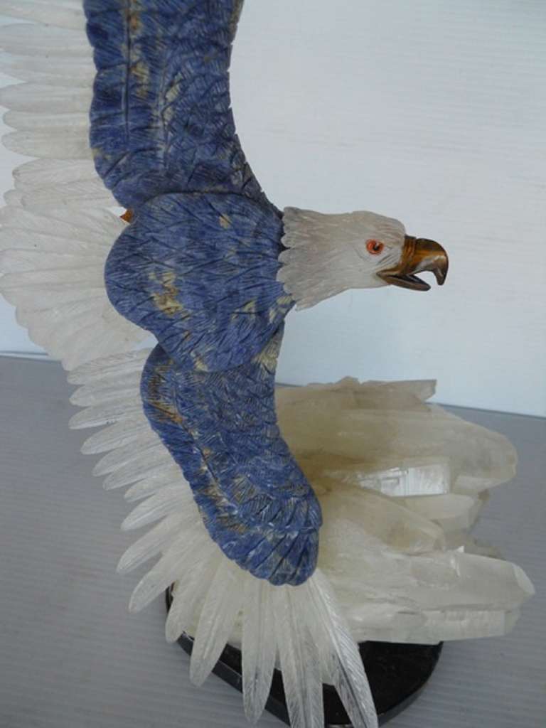 Lapis Lazuli Soaring Eagle in White Quartz and Lapis