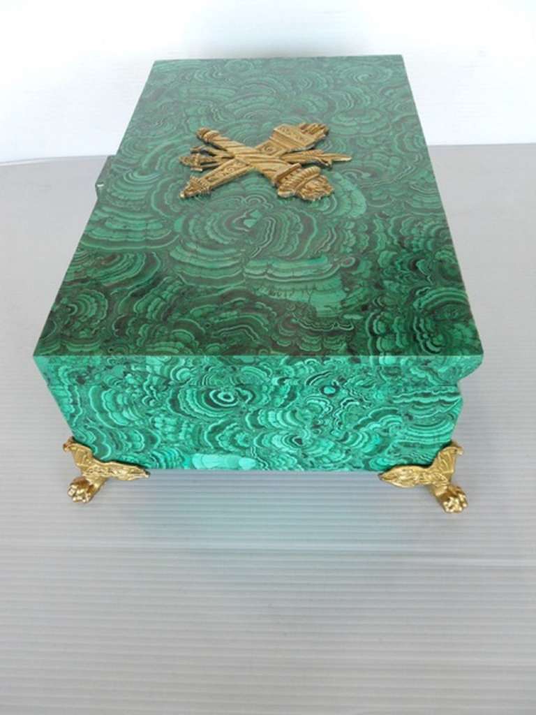 Impressive Antique Russian Malachite Box In Excellent Condition In Los Angeles, CA