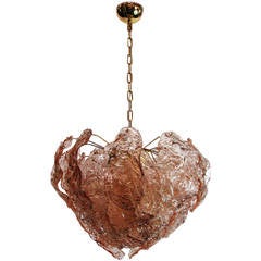 Mazzega Small Pink Bent Leaves Chandelier