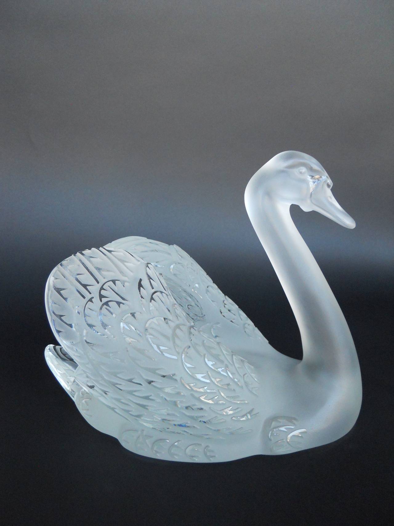 French Set of Two Lalique Swan Head Up and Swan Head Down Sculptures