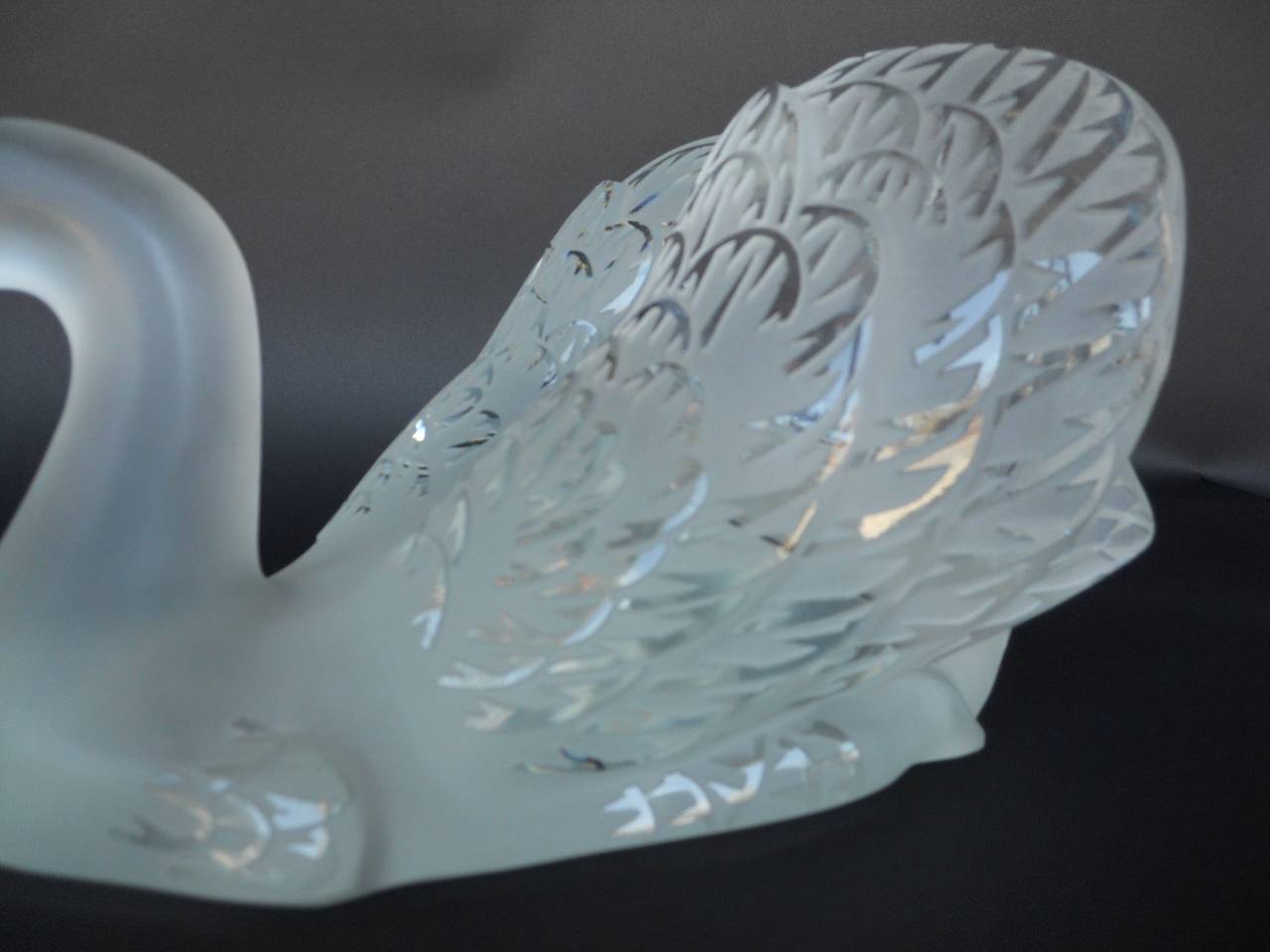 Mid-20th Century Set of Two Lalique Swan Head Up and Swan Head Down Sculptures