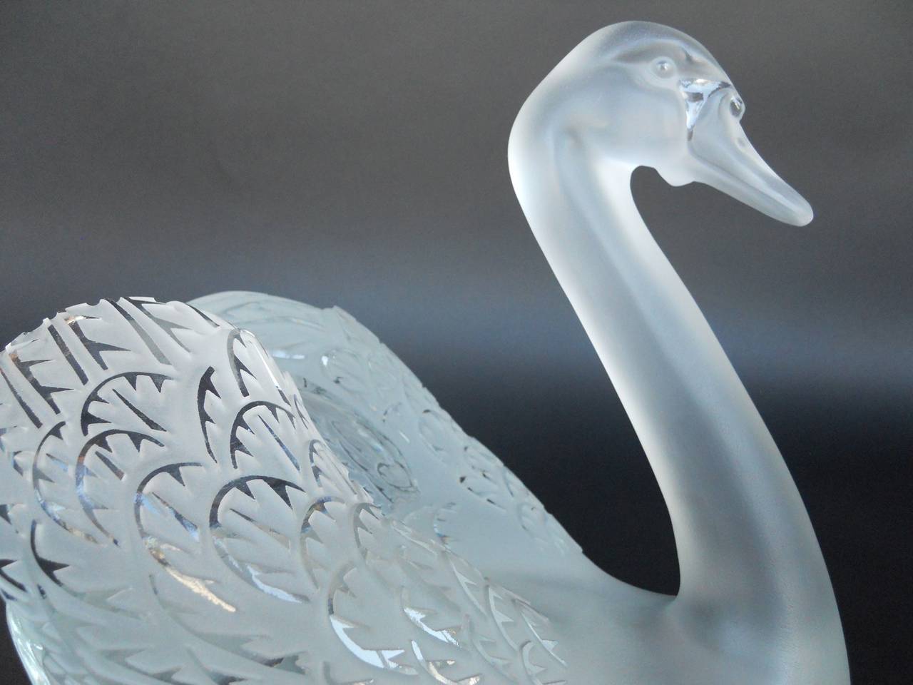Set of Two Lalique Swan Head Up and Swan Head Down Sculptures 1