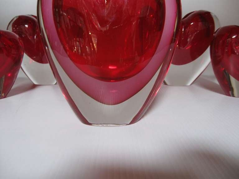 Beautiful Set of 5 Murano Hearts
