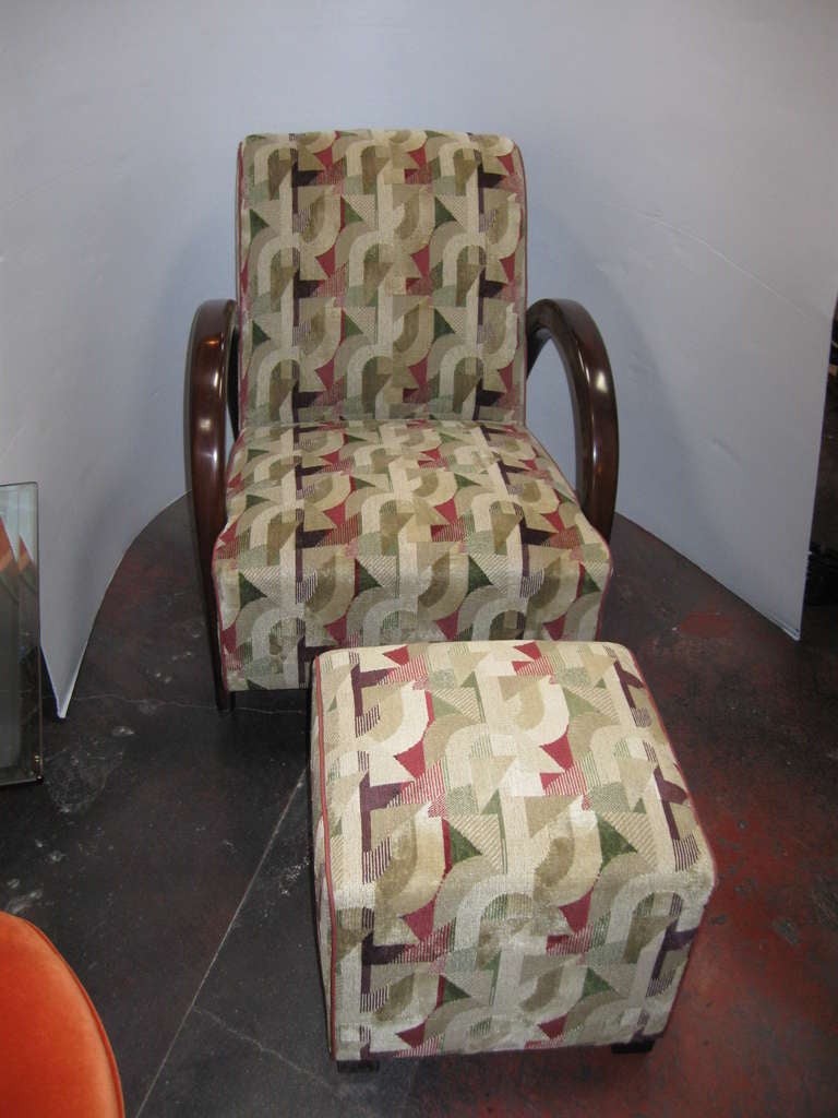 Classy Set of Art Deco Chair and Footstool Set In a Style of  Josef Hoffmann