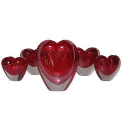 Beautiful Set of 5 Murano Hearts