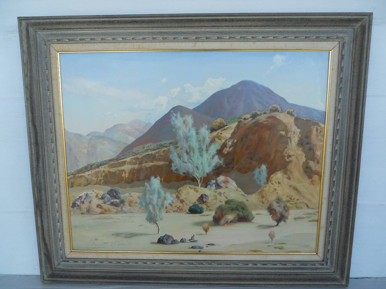 Set of two paintings by R. Brownell McGrew, signed
R. Brownell McGrew (American, 1916–1994).
The measurements listed below are for each artwork with the existing original frame. The dimensions without the frame are: 29.5